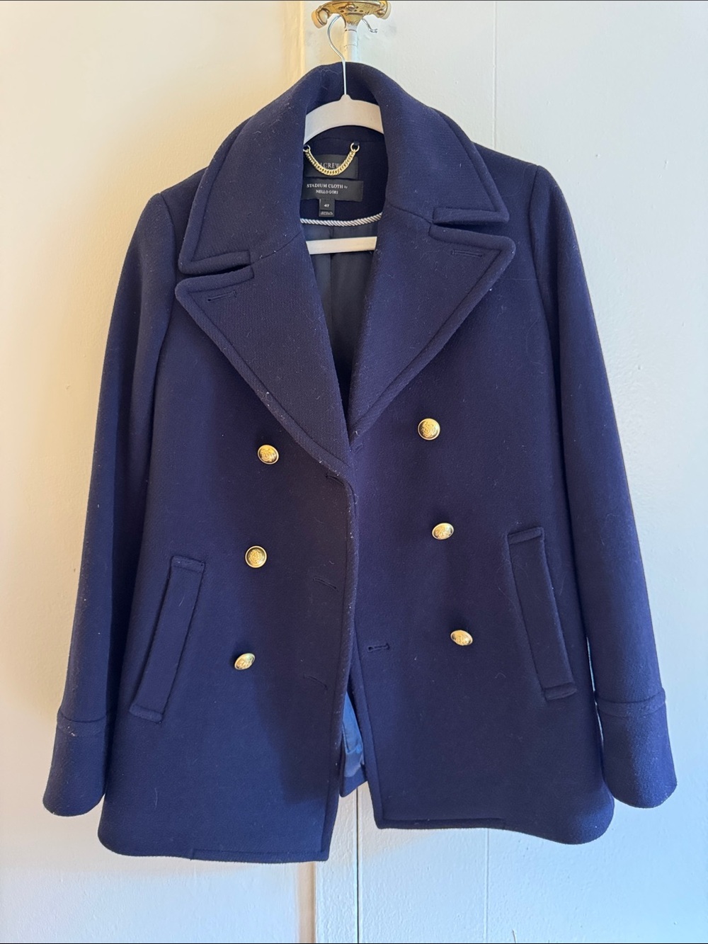 J. Crew Navy Double-Breasted Pea Coat with Gold Buttons